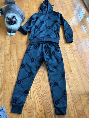 Black Paris Logo Zip-Up Hoodie track suit